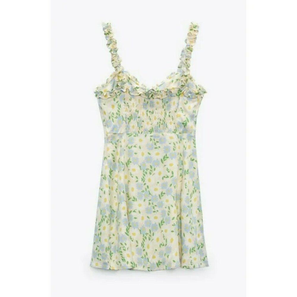 Zara floral print mini sundress with ruffle straps sweetheart neckline Size M